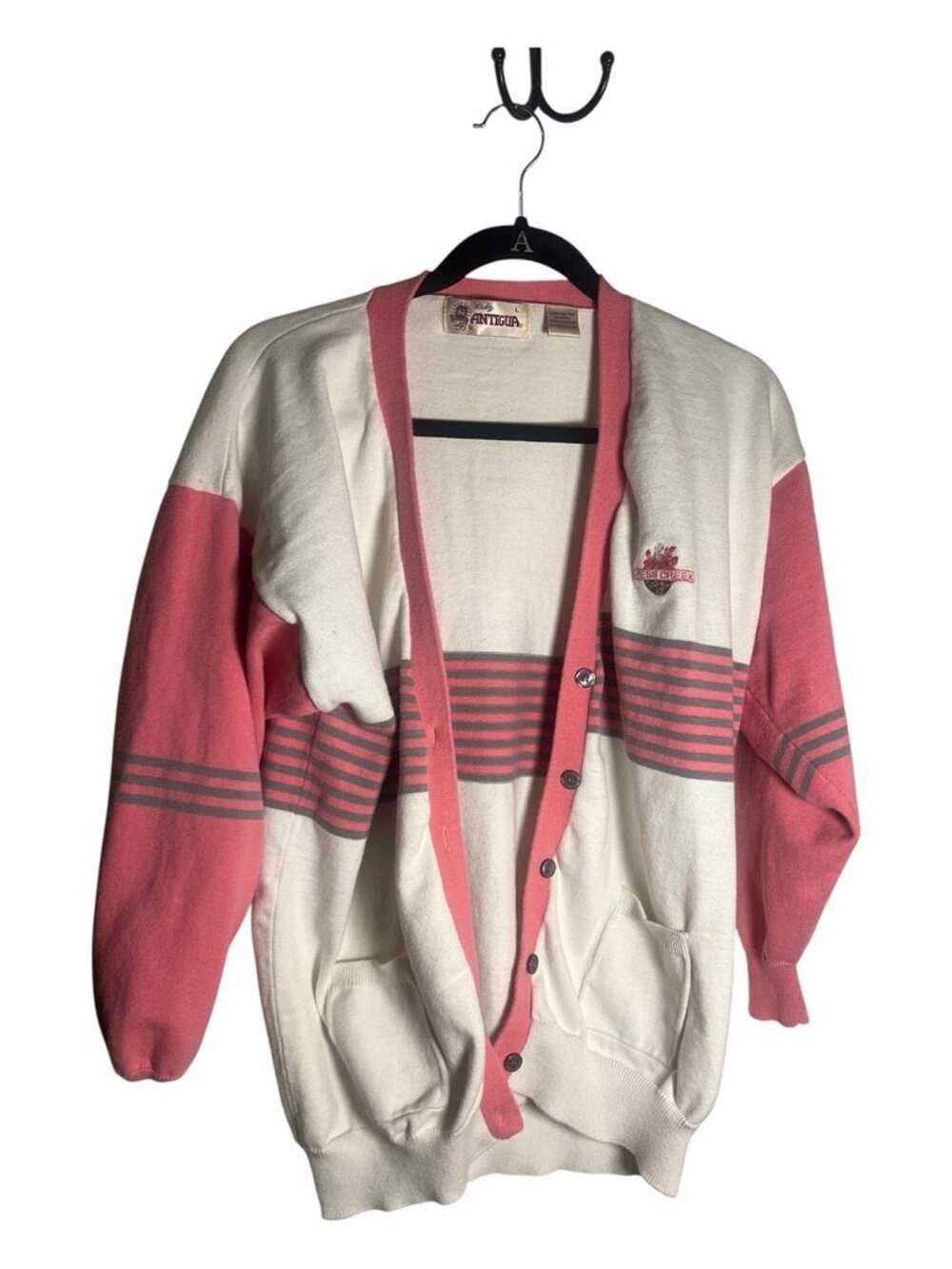 Vintage Lady Antigua Cress Creek Country Club Cardigan Pink Striped Size L